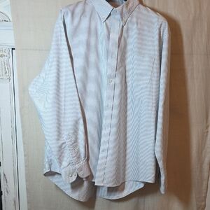 Lands' End Men's Grey and White Striped Shirt